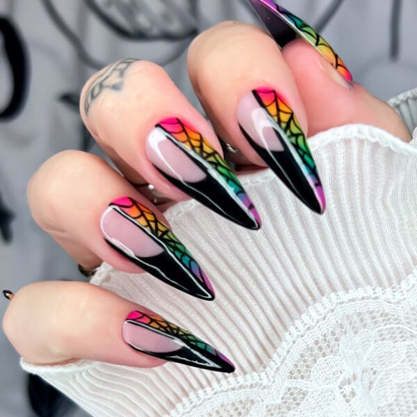 Wednesday Addams & Enid nails Rainbow Window, Rainbow Goth, Soul of Stevie Goth, Alternative & Witchy Press On Nails